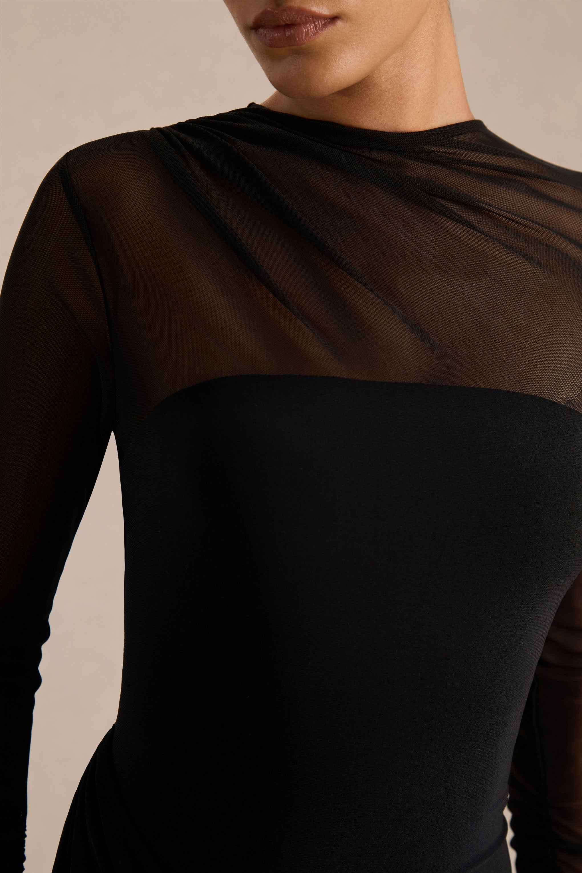 Deema Maxi Dress - Black Jersey Mesh