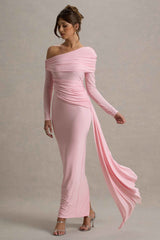 Valina Maxi Dress - Pink Ruched Asymmetric