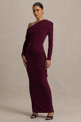 Perrie Maxi Dress - Burgundy Asymmetric Ruched