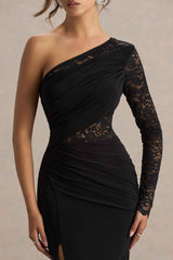 Melody Maxi Dress - Black Lace Asymmetric