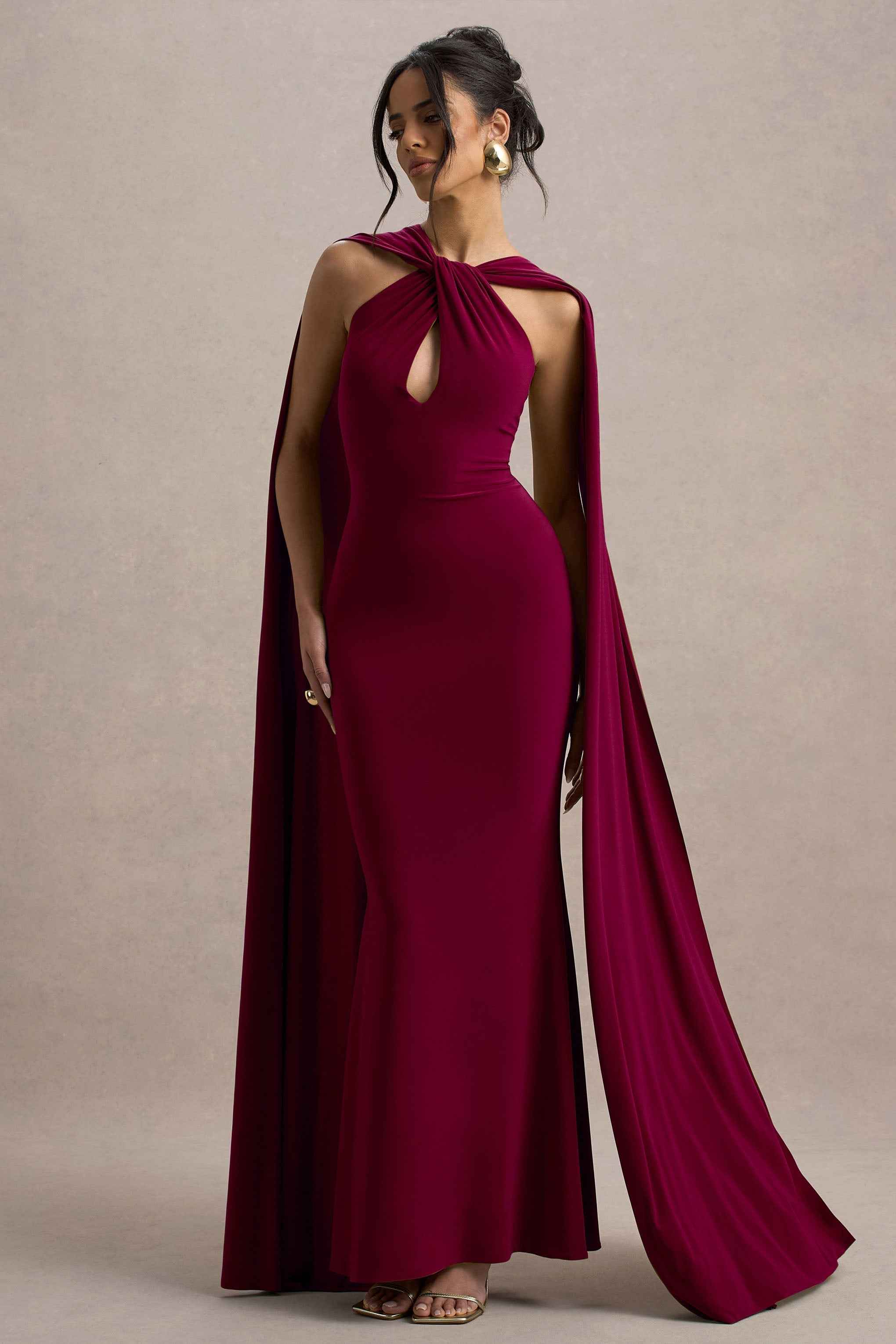 Rhoda Maxi Dress - Burgundy Twist Halter-Neck