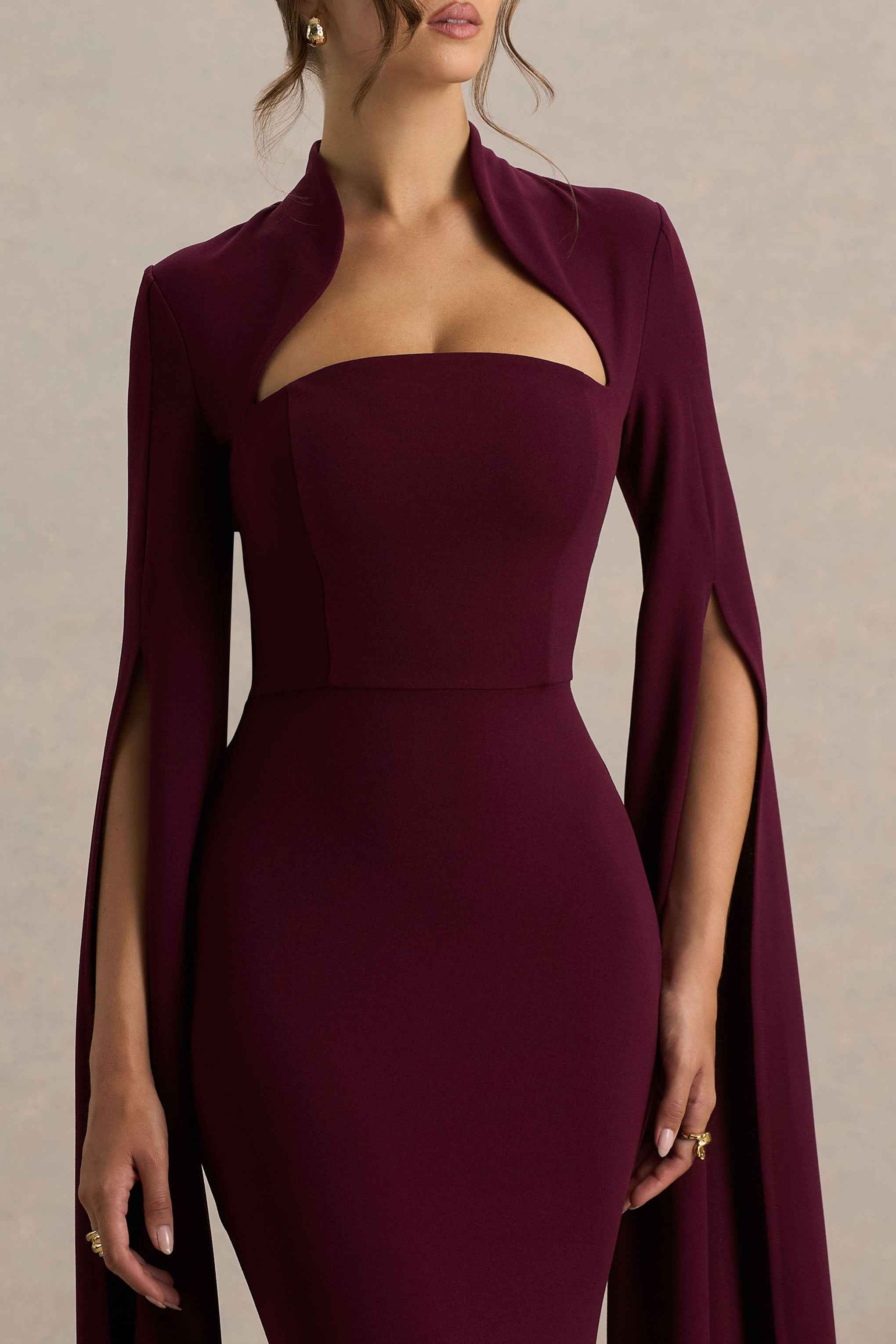 Esme Maxi Dress - Burgundy Cape Sleeves