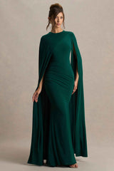 Magdelena Maxi Dress - Bottle Green Asymmetric Cape