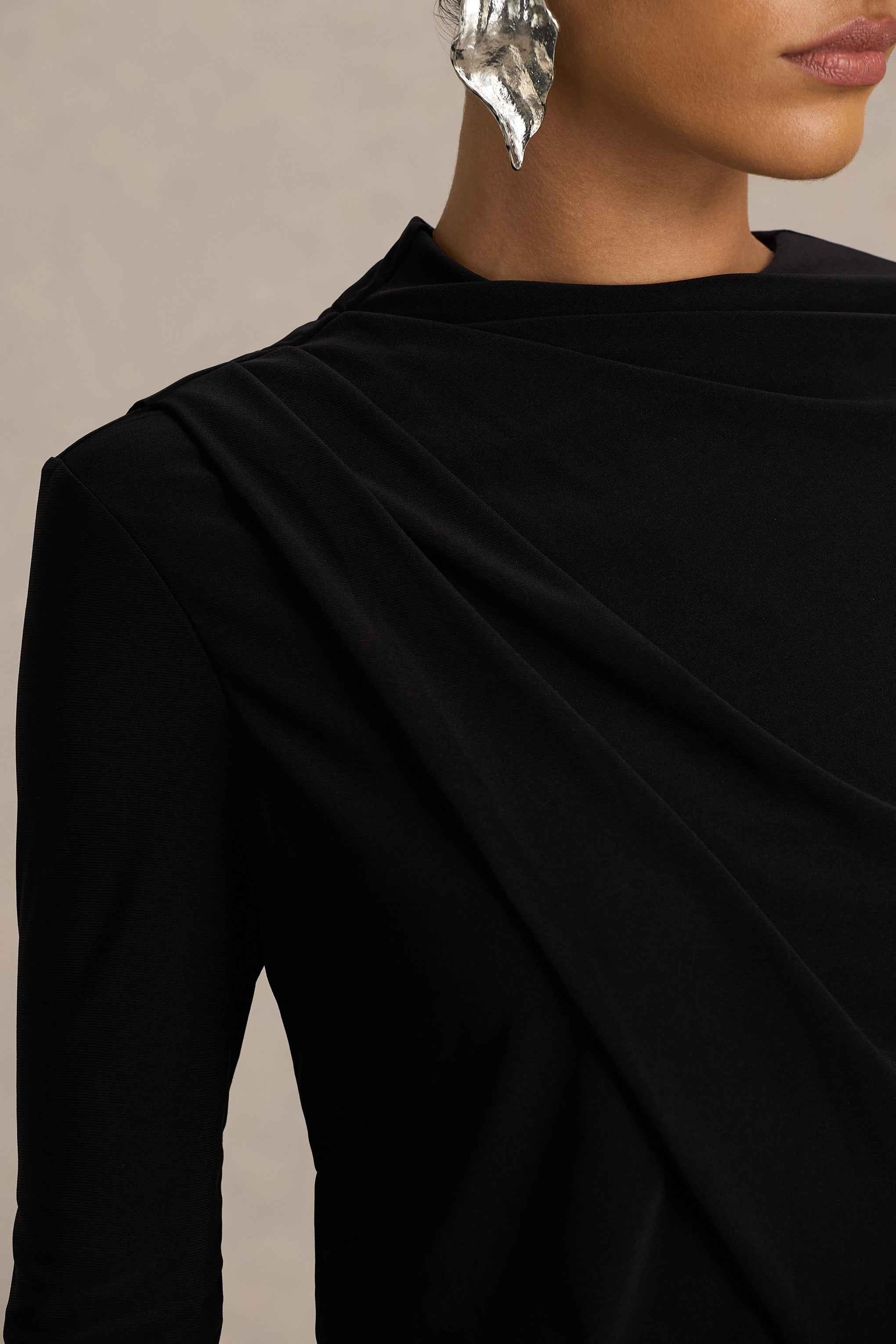 Black Long-Sleeve Mini Dress With Cape Sleeve