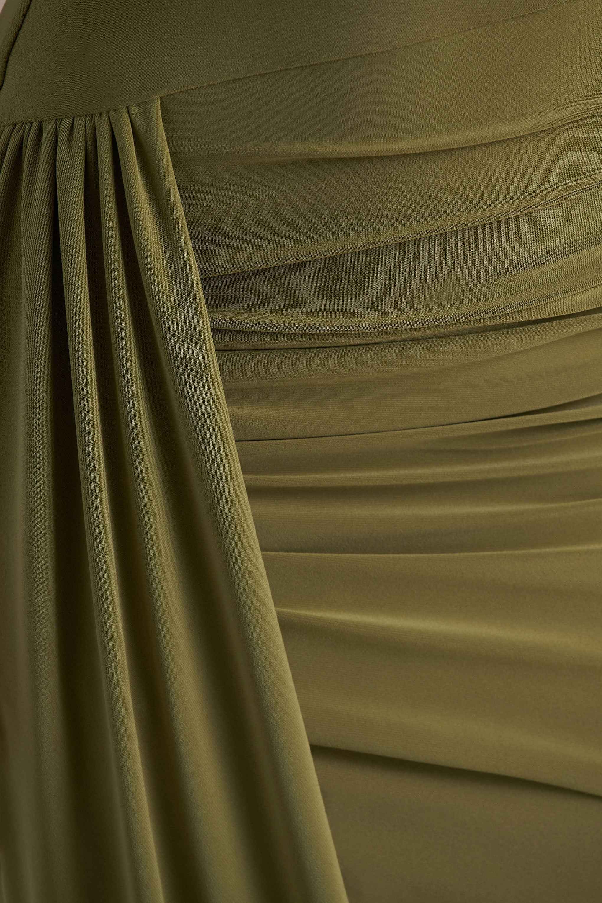 Enchant Midi Dress - Olive Asymmetric Cape
