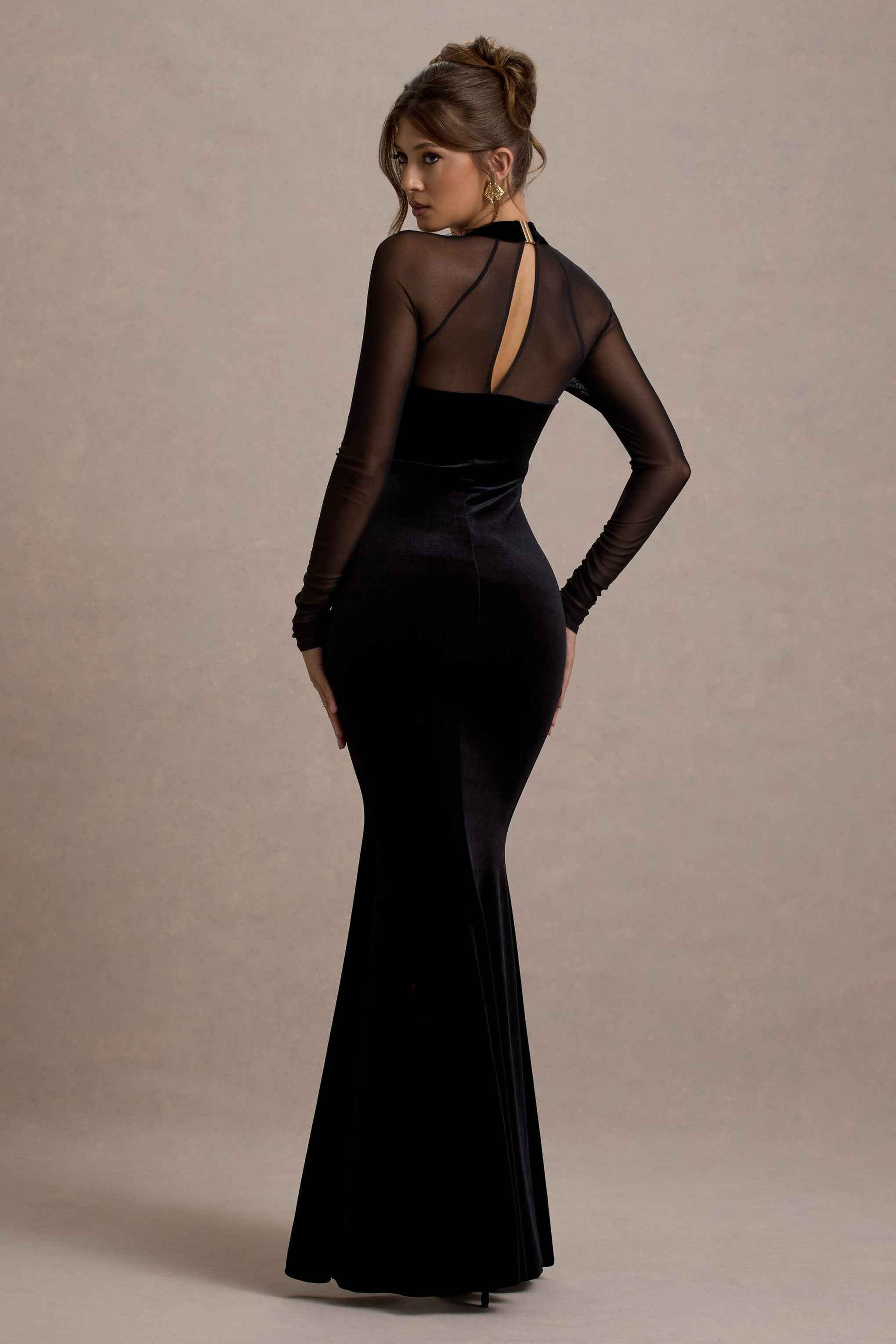 Apres Maxi Dress - Black Velvet Sheer Sleeves