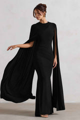 Magdelena Maxi Dress - Black Asymmetric Cape