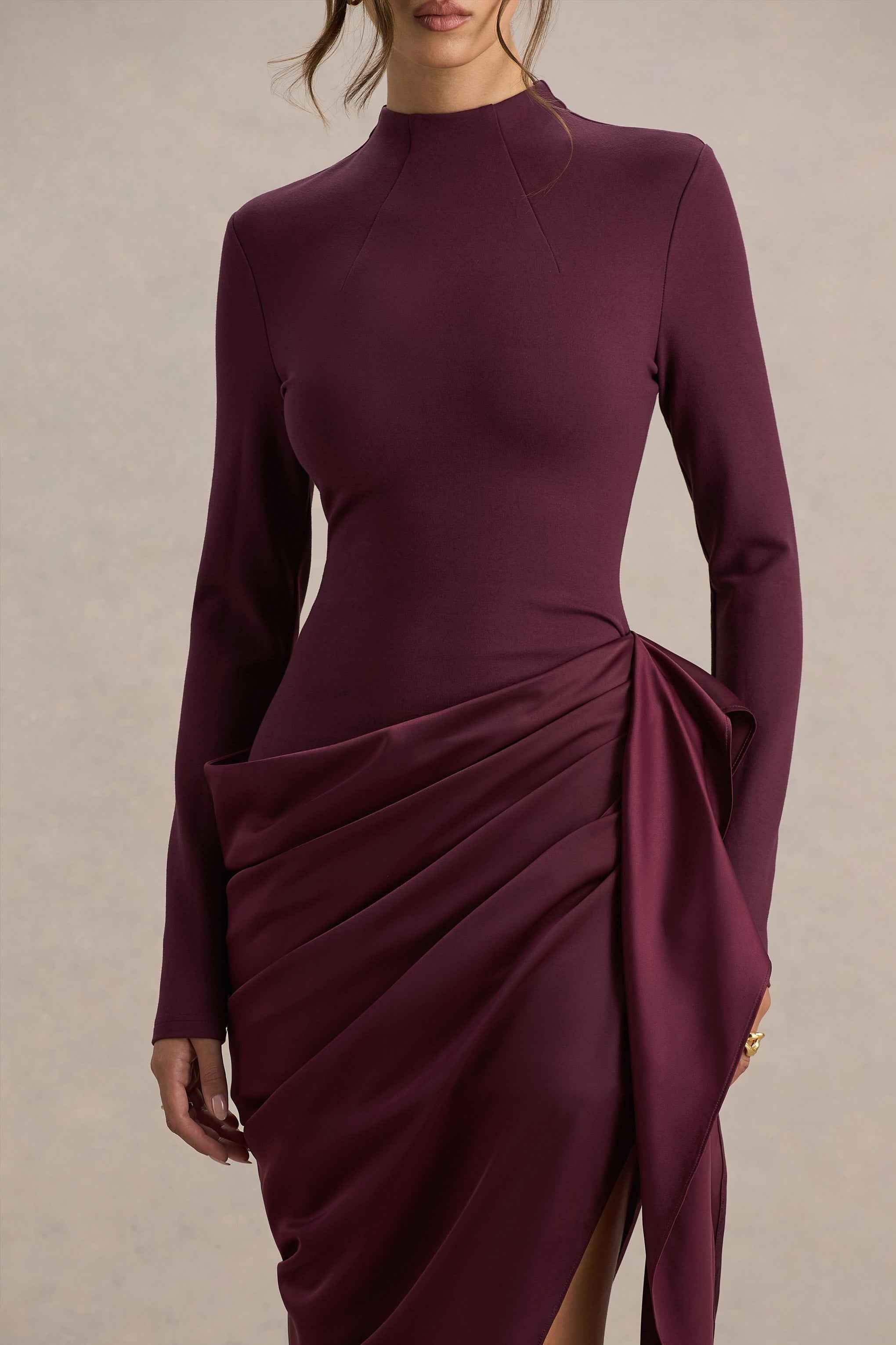 Raffie Midi Dress - Plum Satin Wrap