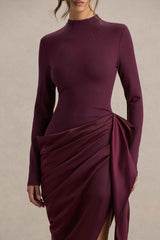 Raffie Midi Dress - Plum Satin Wrap