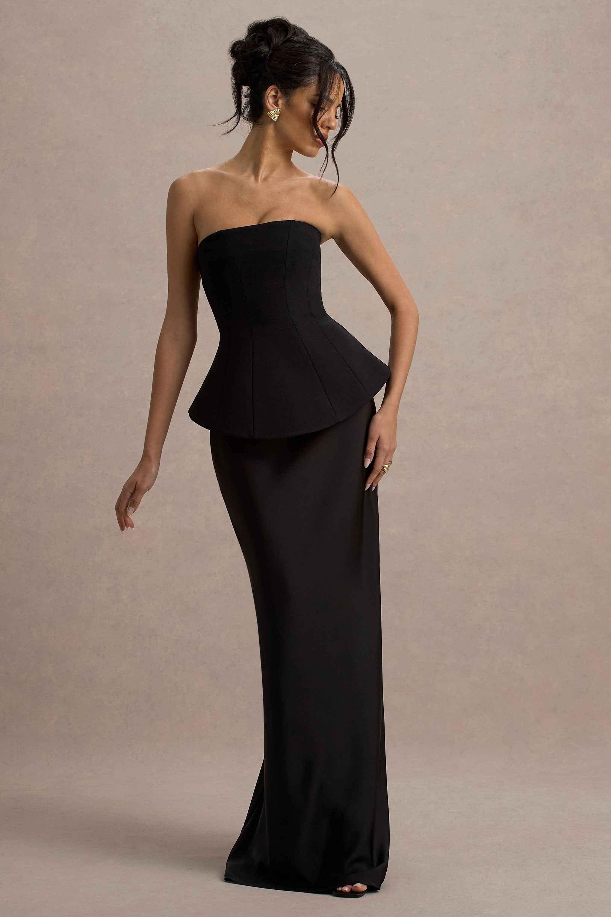 Ohio Maxi Dress - Black Strapless Satin