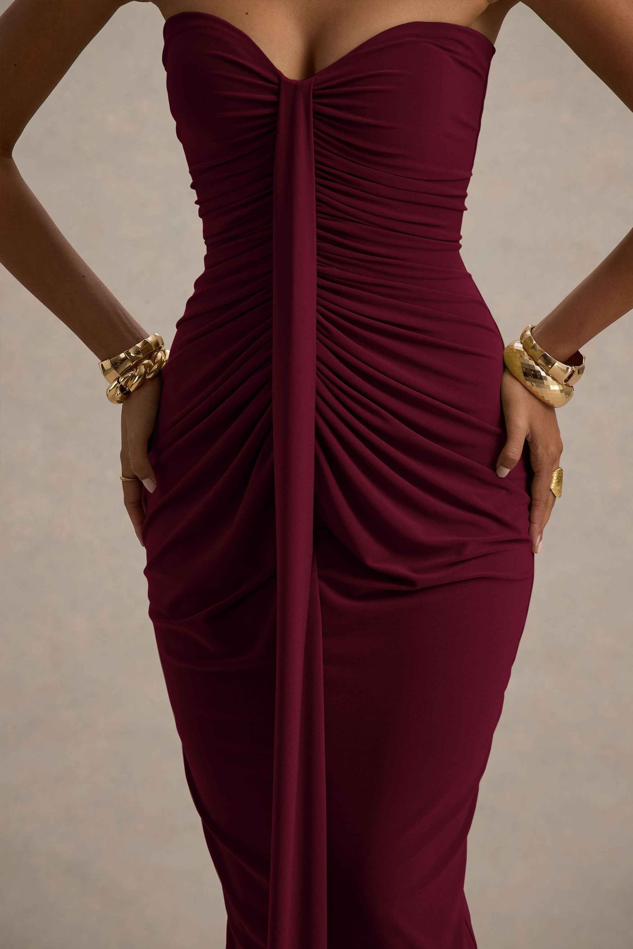 Ali Maxi Dress - Burgundy Ruched Wrap
