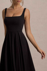 Parina Midi Dress - Black Strappy Pleated