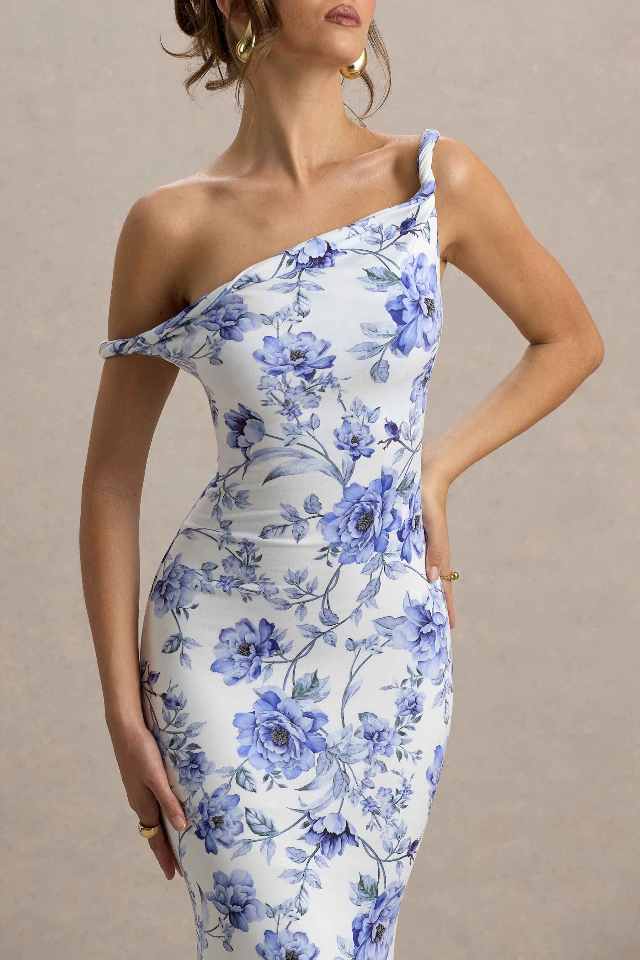 Lita Maxi Dress - Blue Floral Asymmetric