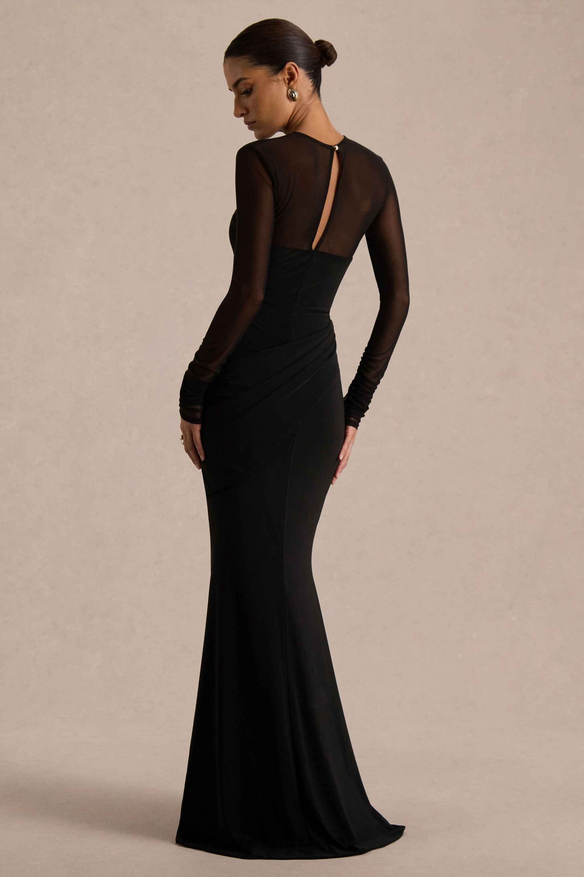 Deema Maxi Dress - Black Jersey Mesh