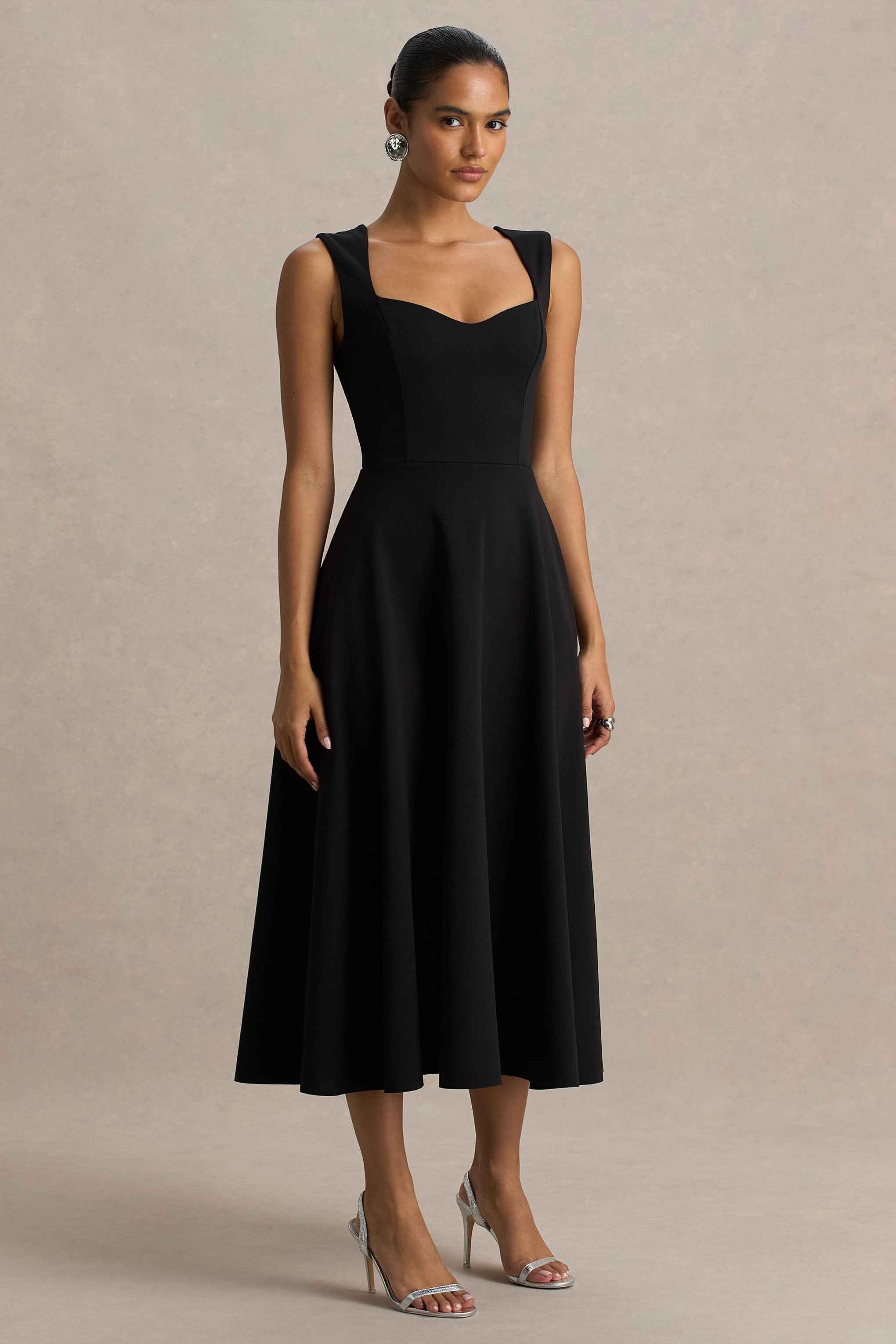 Andromeda Midi Dress - Black Sweetheart Skater