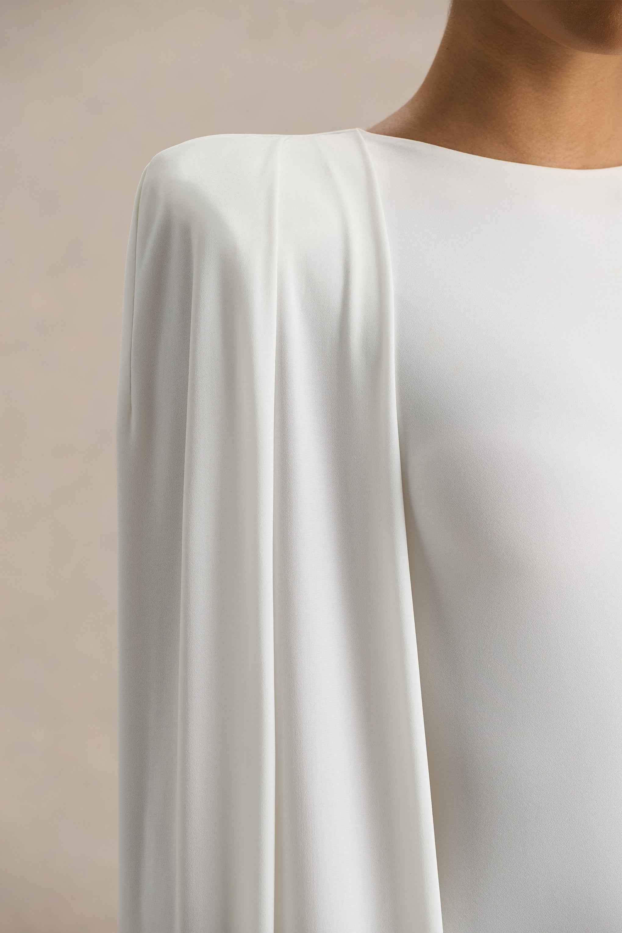 White Slashed-Neck Maxi Dress With Cape Sleeve Detail