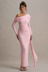 Valina Maxi Dress - Pink Ruched Asymmetric