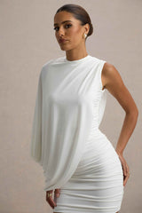 Fortuna Mini Dress - White Ruched One-Sleeve