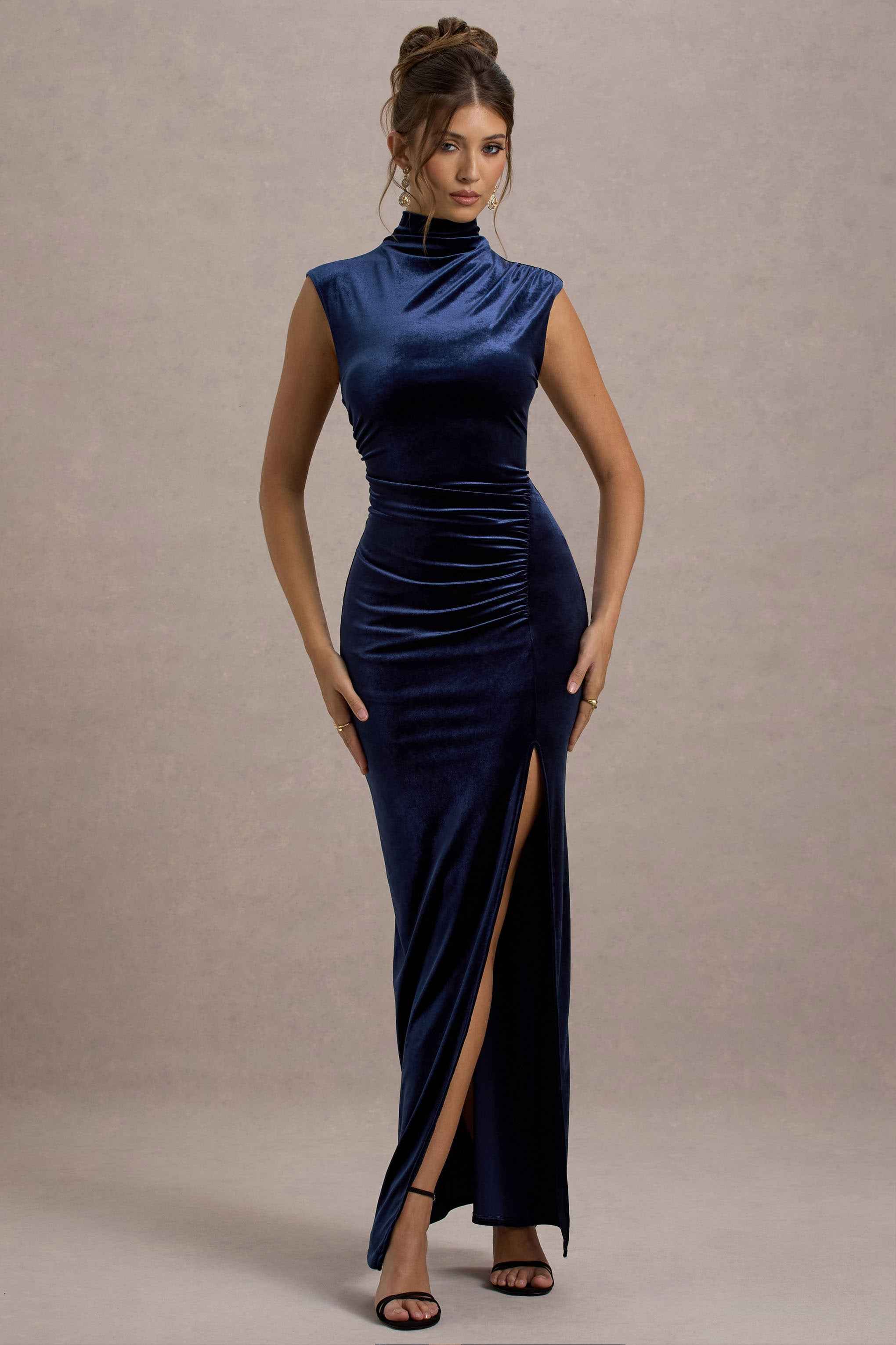 Abilene Maxi Dress - Navy Velvet High-Neck