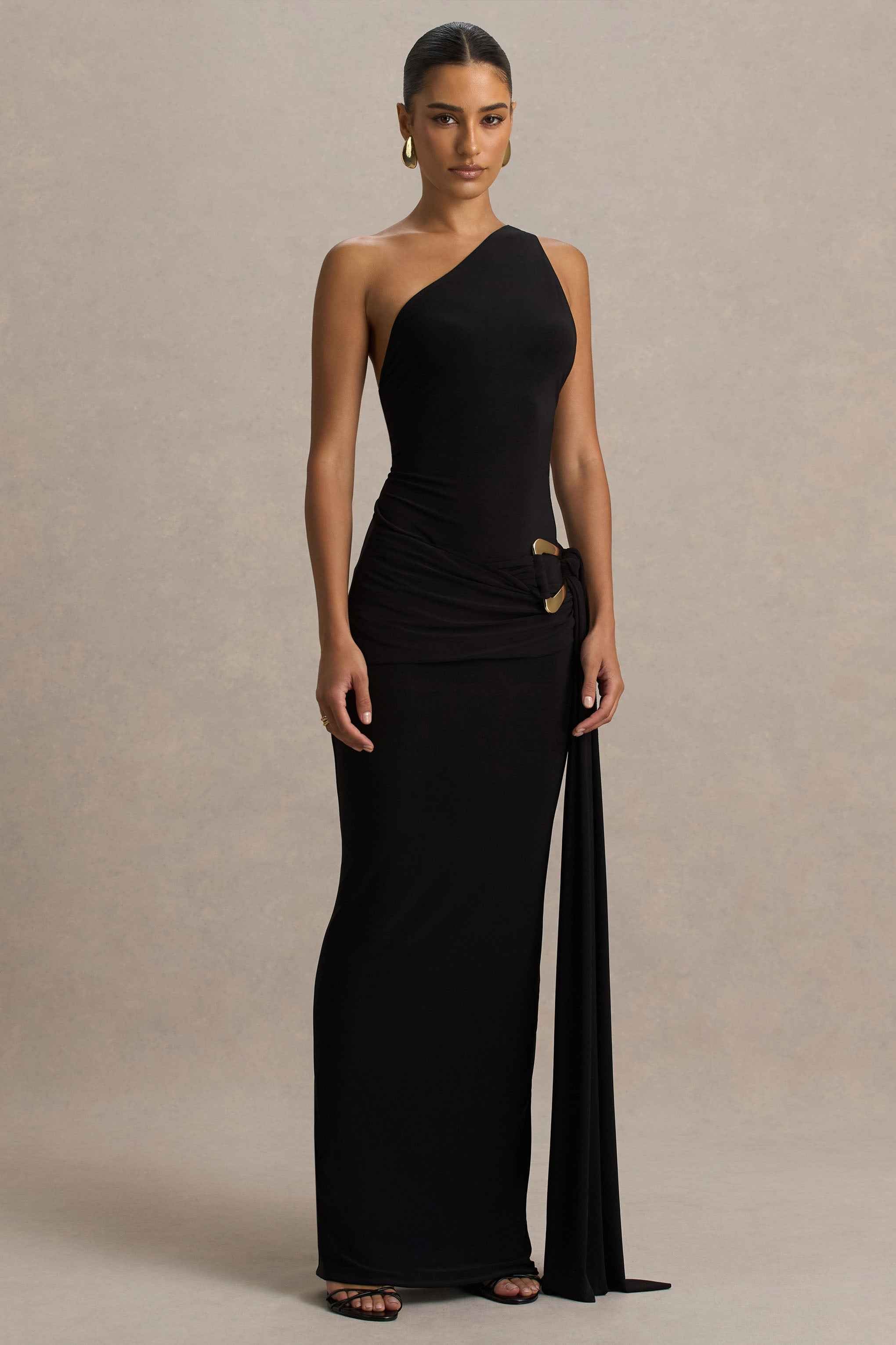 Bonnie Maxi Dress - Black Asymmetric Open-Back