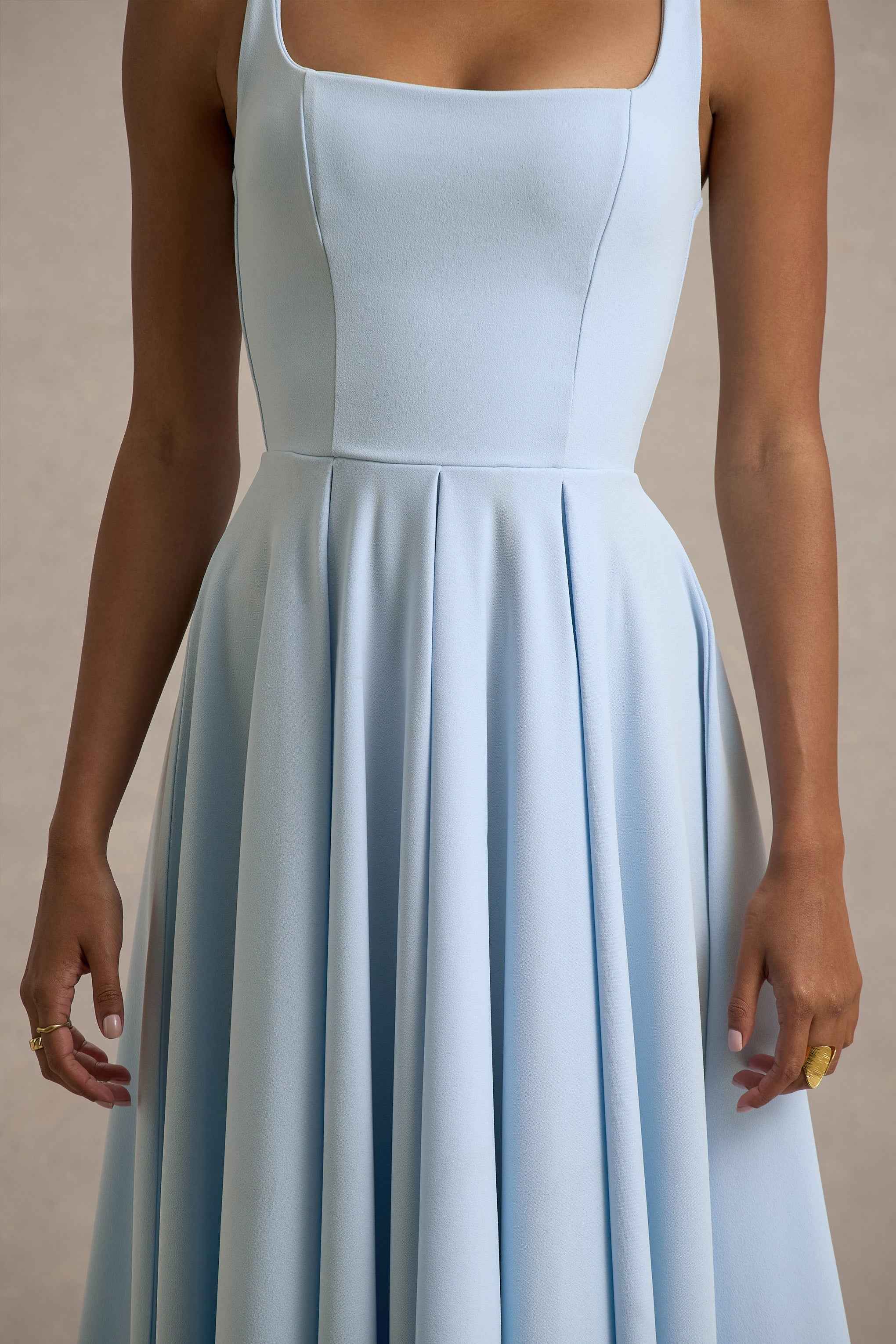 Parina Midi Dress - Powder Blue Pleated Strappy