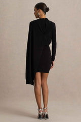 Black Long-Sleeve Mini Dress With Cape Sleeve