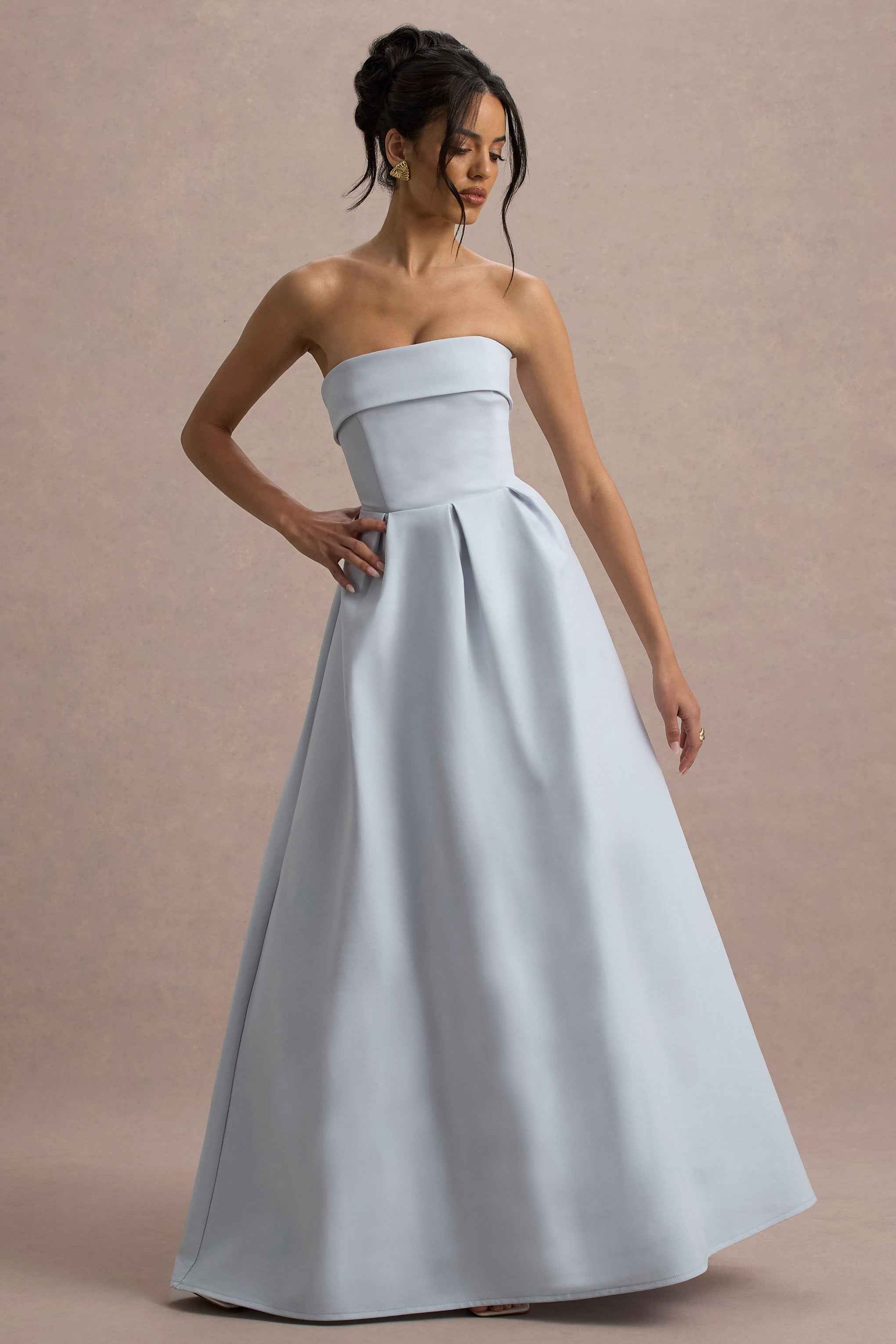 Powder Blue Bandeau Skater Maxi Dress
