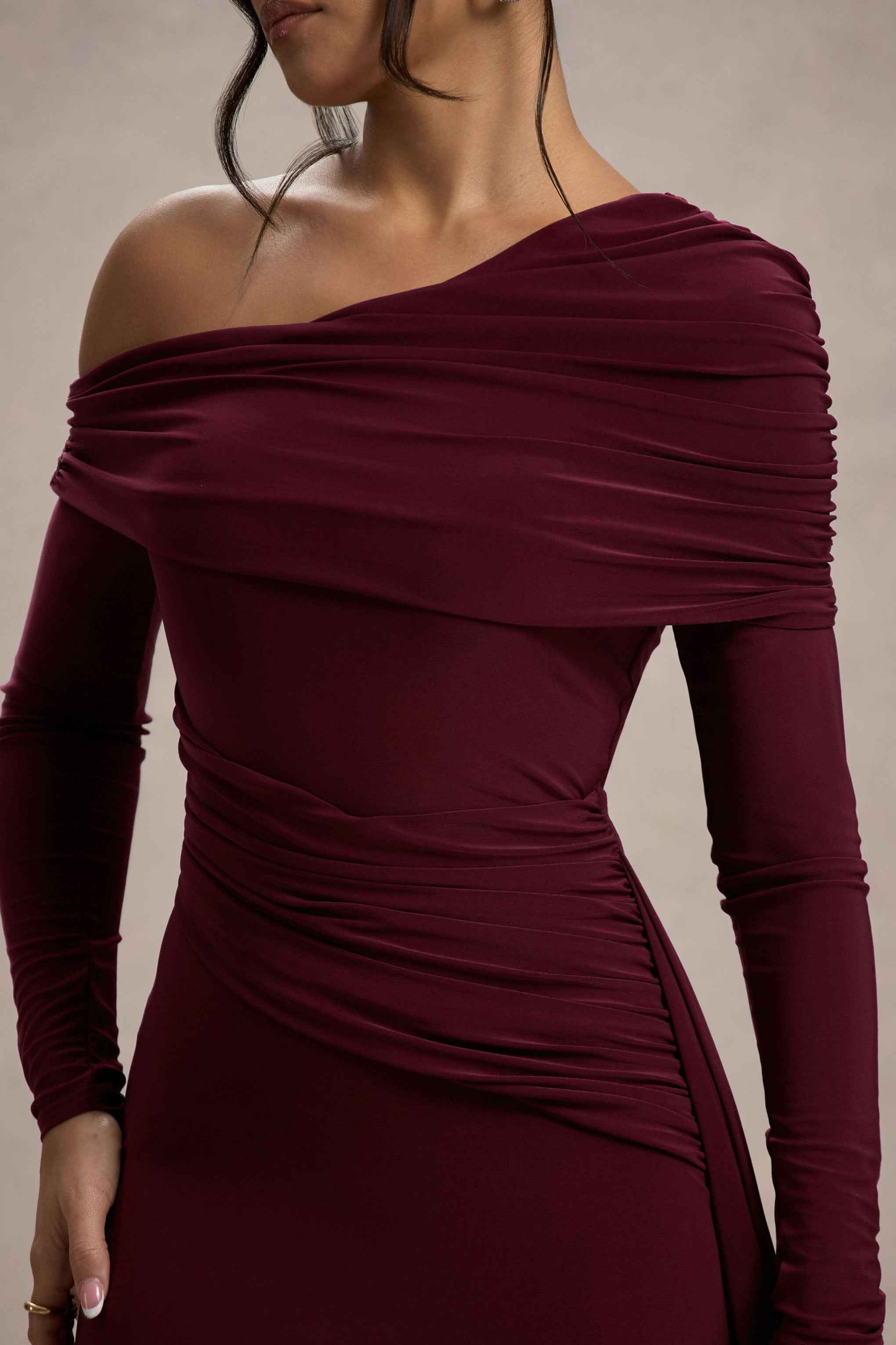 Valina Maxi Dress - Burgundy Ruched Asymmetric