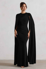 Magdelena Maxi Dress - Black Asymmetric Cape