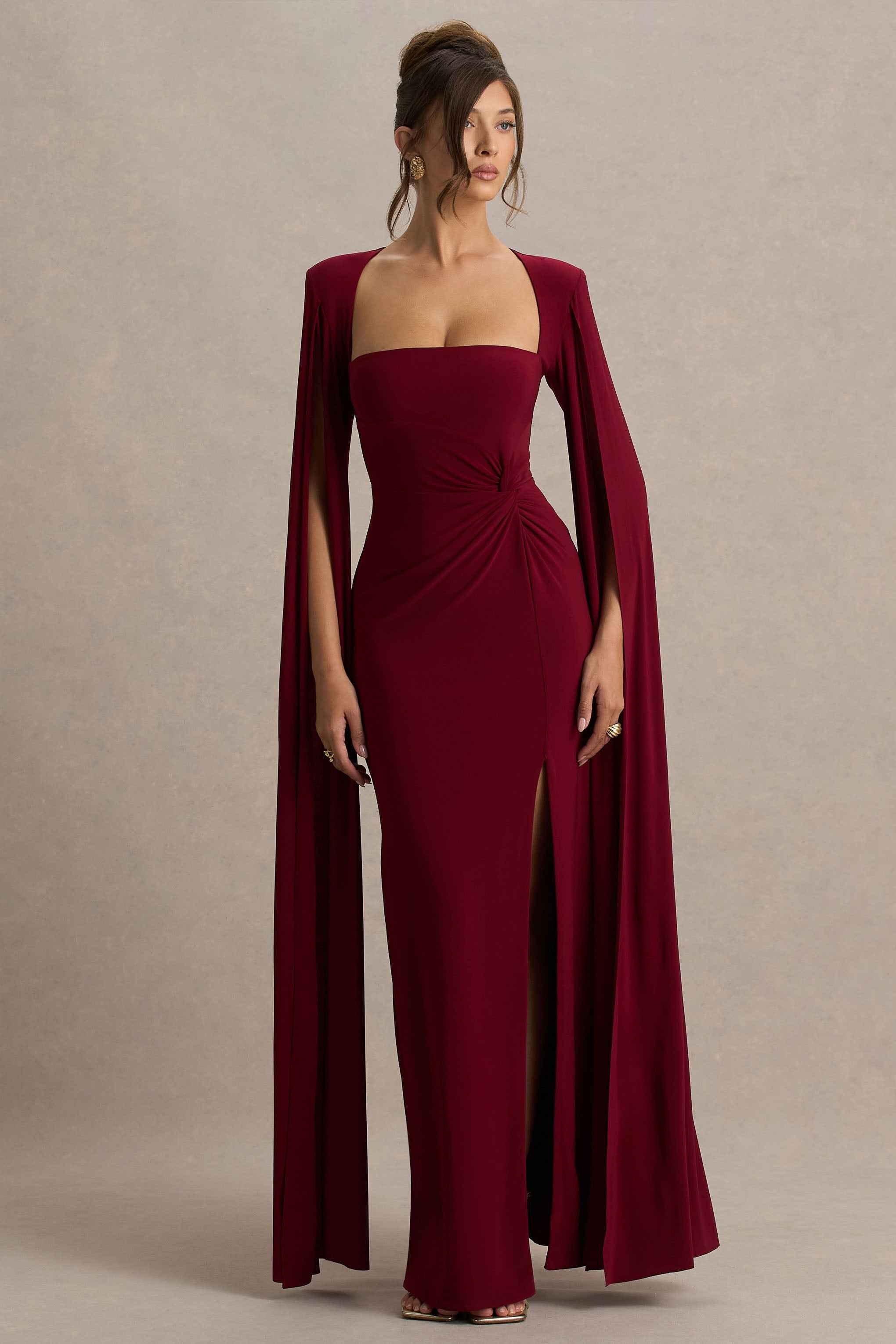 Claretta Maxi Dress - Berry Cape Sleeves