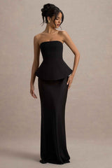 Ohio Maxi Dress - Black Strapless Satin
