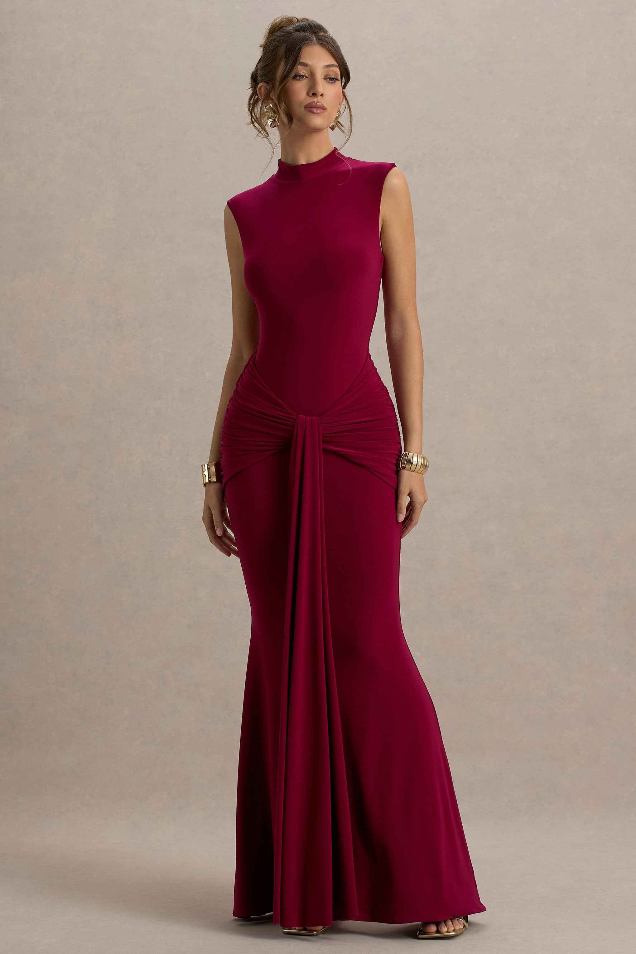 Graziana Maxi Dress - Burgundy Knot Detail