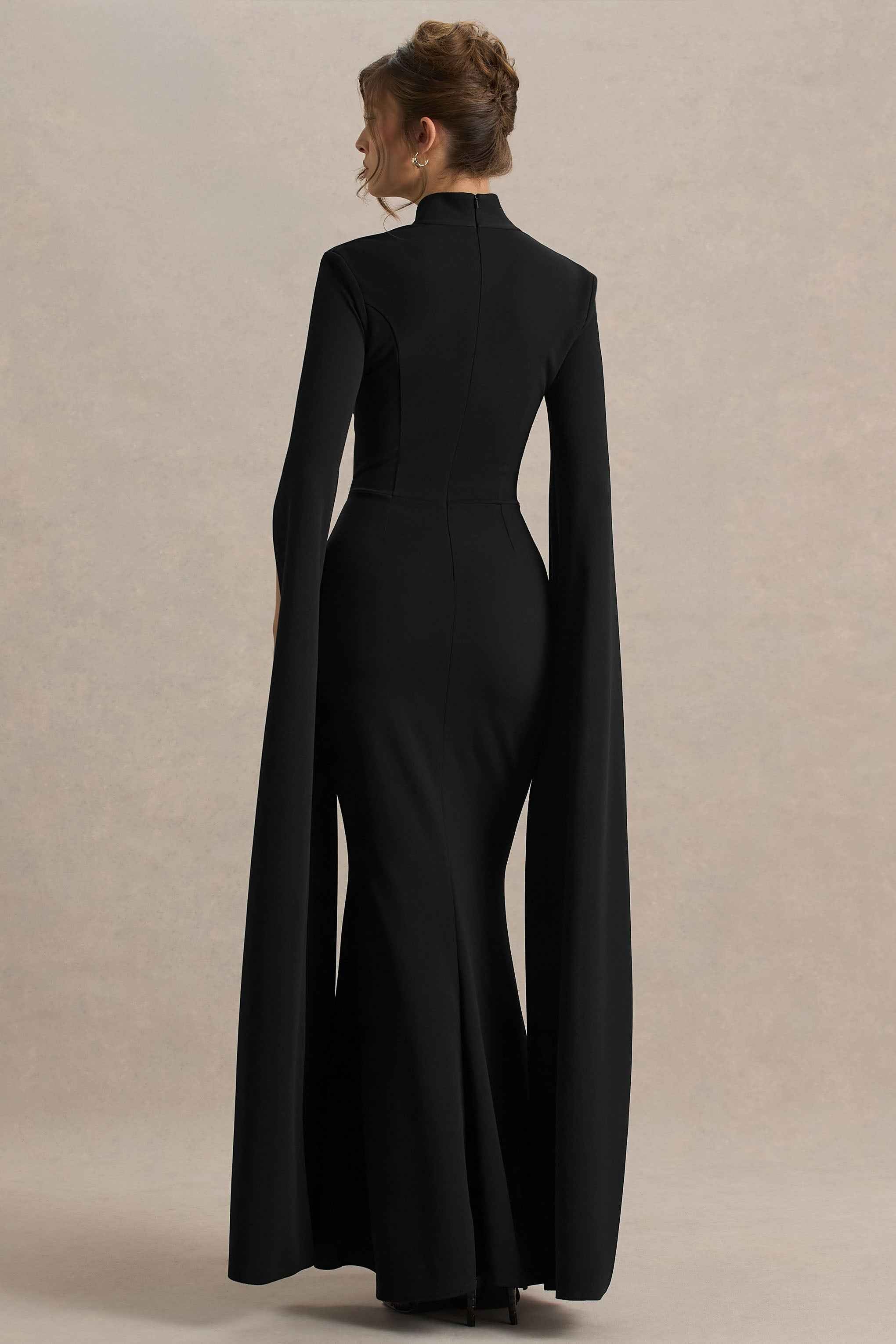 Black Square-Neck Maxi Dress With Cape Sleeves