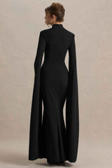 Black Square-Neck Maxi Dress With Cape Sleeves