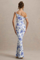 Lita Maxi Dress - Blue Floral Asymmetric