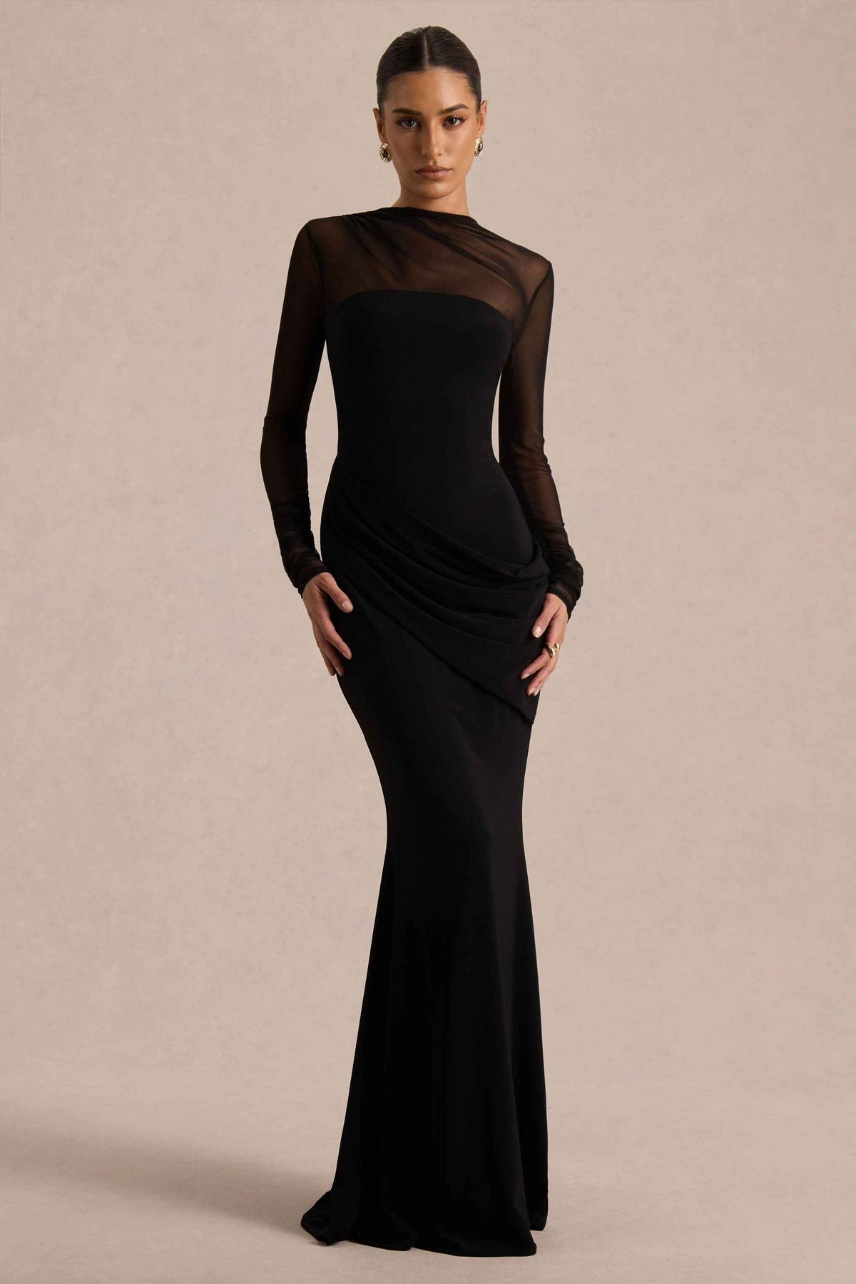 Deema Maxi Dress - Black Jersey Mesh