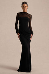 Deema Maxi Dress - Black Jersey Mesh