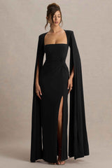 Claretta Maxi Dress - Black Cape Sleeves