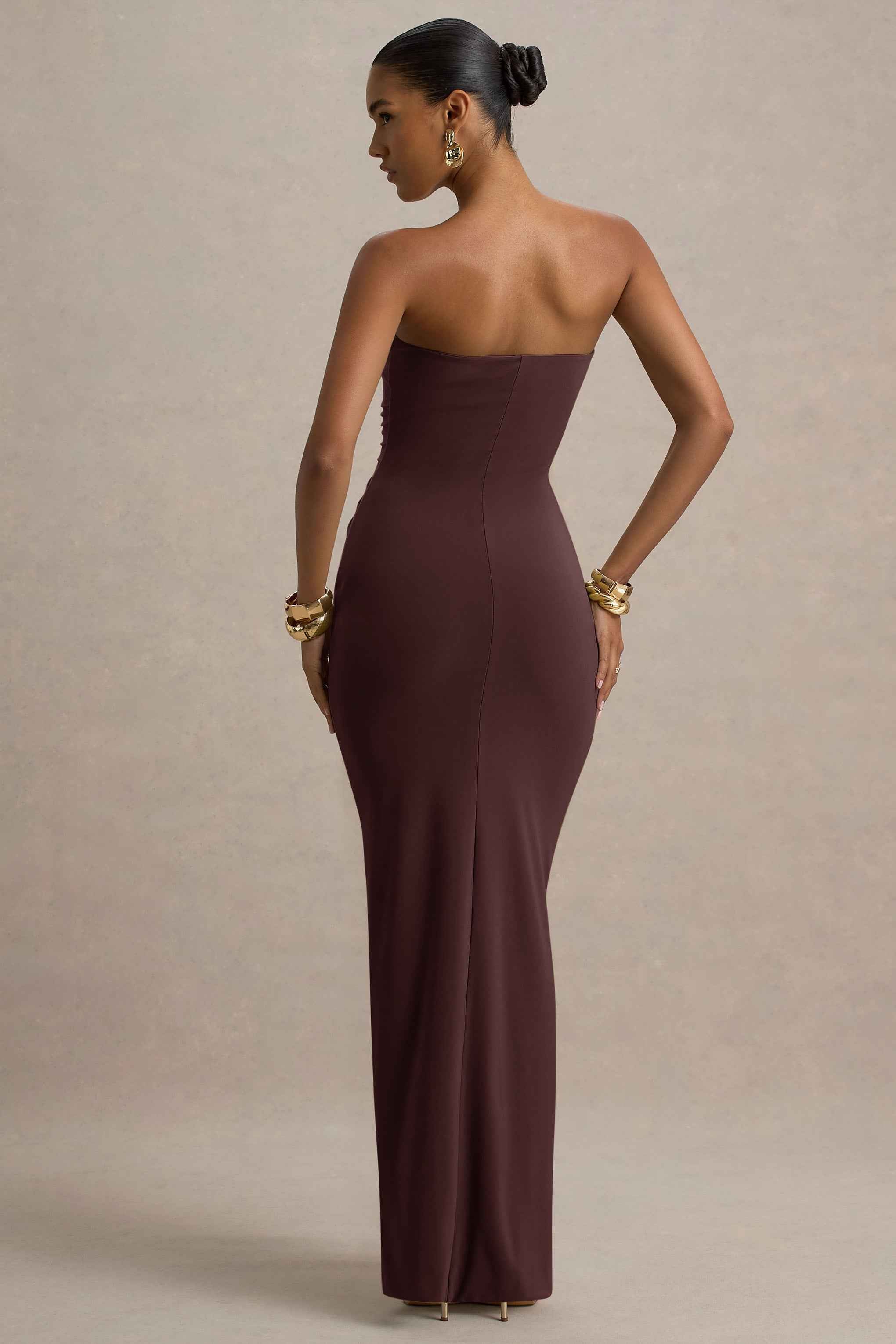 Ali Maxi Dress - Warm Brown Ruched Wrap