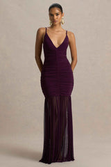 Pasqualina Maxi Dress - Plum Ruched Plunge Neck