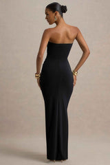 Ali Maxi Dress - Black Sweetheart Ruched