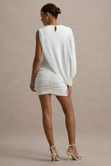 Fortuna Mini Dress - White Ruched One-Sleeve