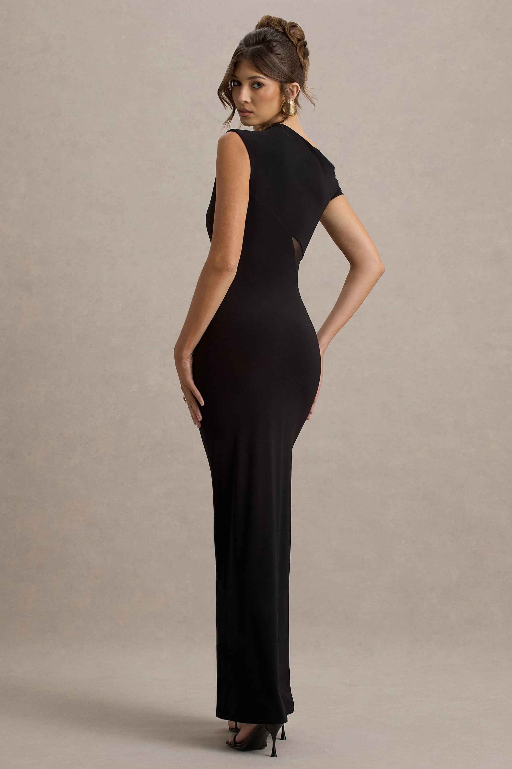 Emily Maxi Dress - Black Asymmetric Mesh