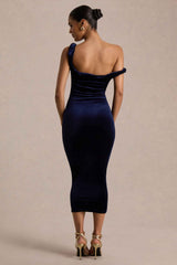 Carella Midi Dress - Navy Velvet Asymmetric