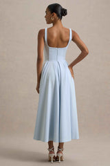 Parina Midi Dress - Powder Blue Pleated Strappy