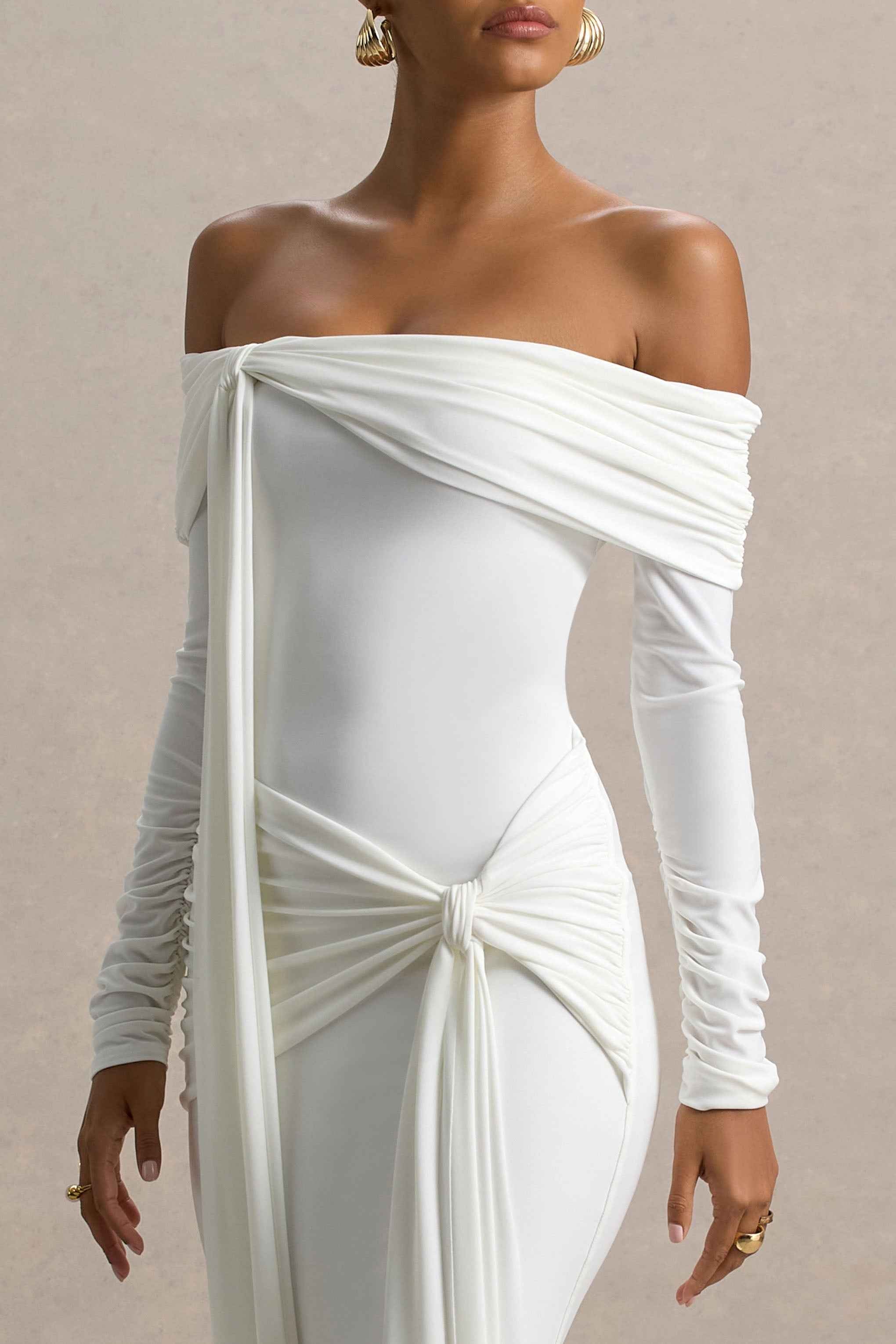 Jovie Maxi Dress - White Bardot Wrap
