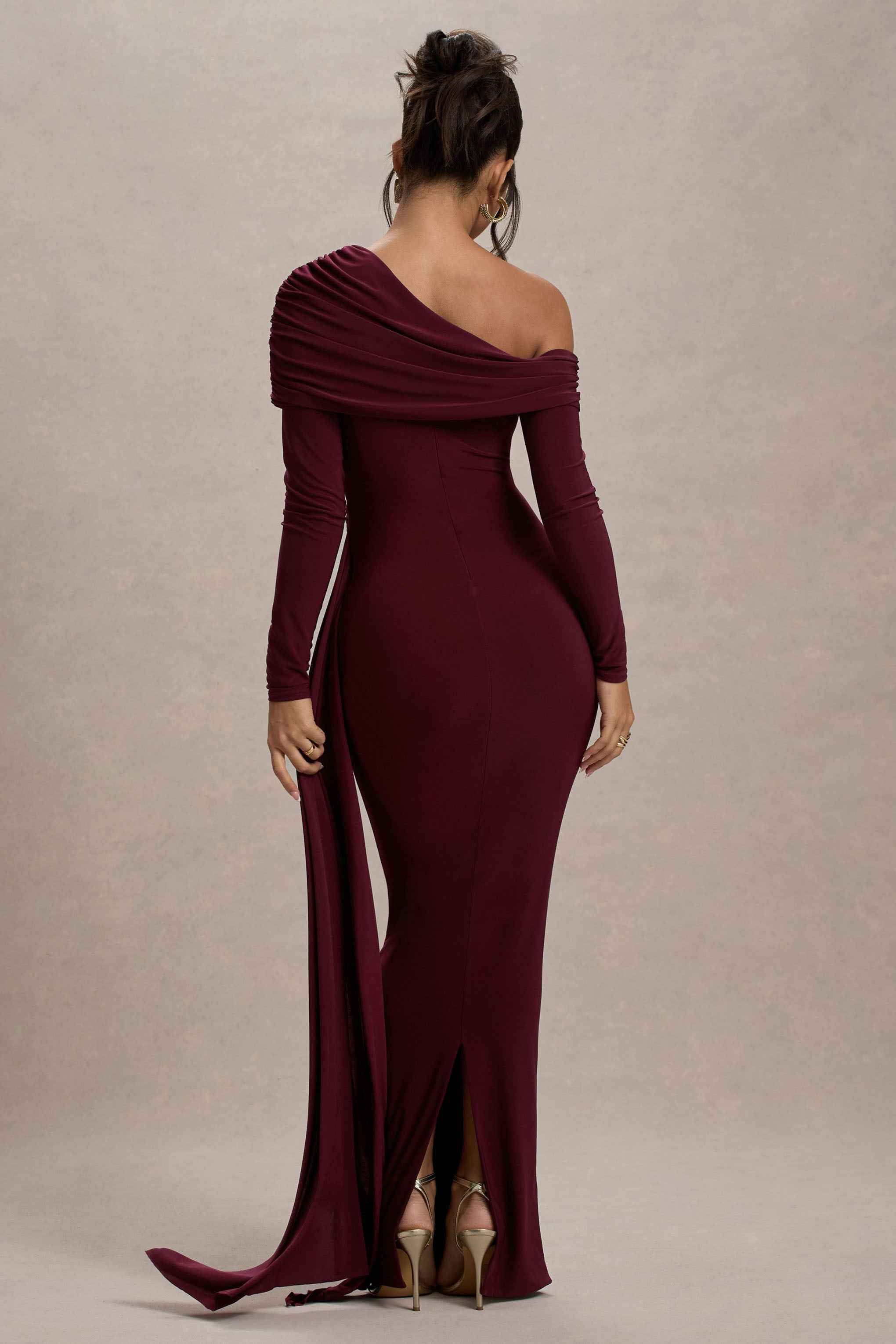 Valina Maxi Dress - Burgundy Ruched Asymmetric