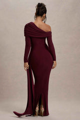 Valina Maxi Dress - Burgundy Ruched Asymmetric