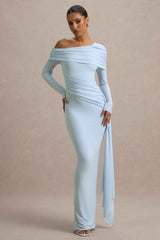 Valina Maxi Dress - Powder Blue Ruched Asymmetric