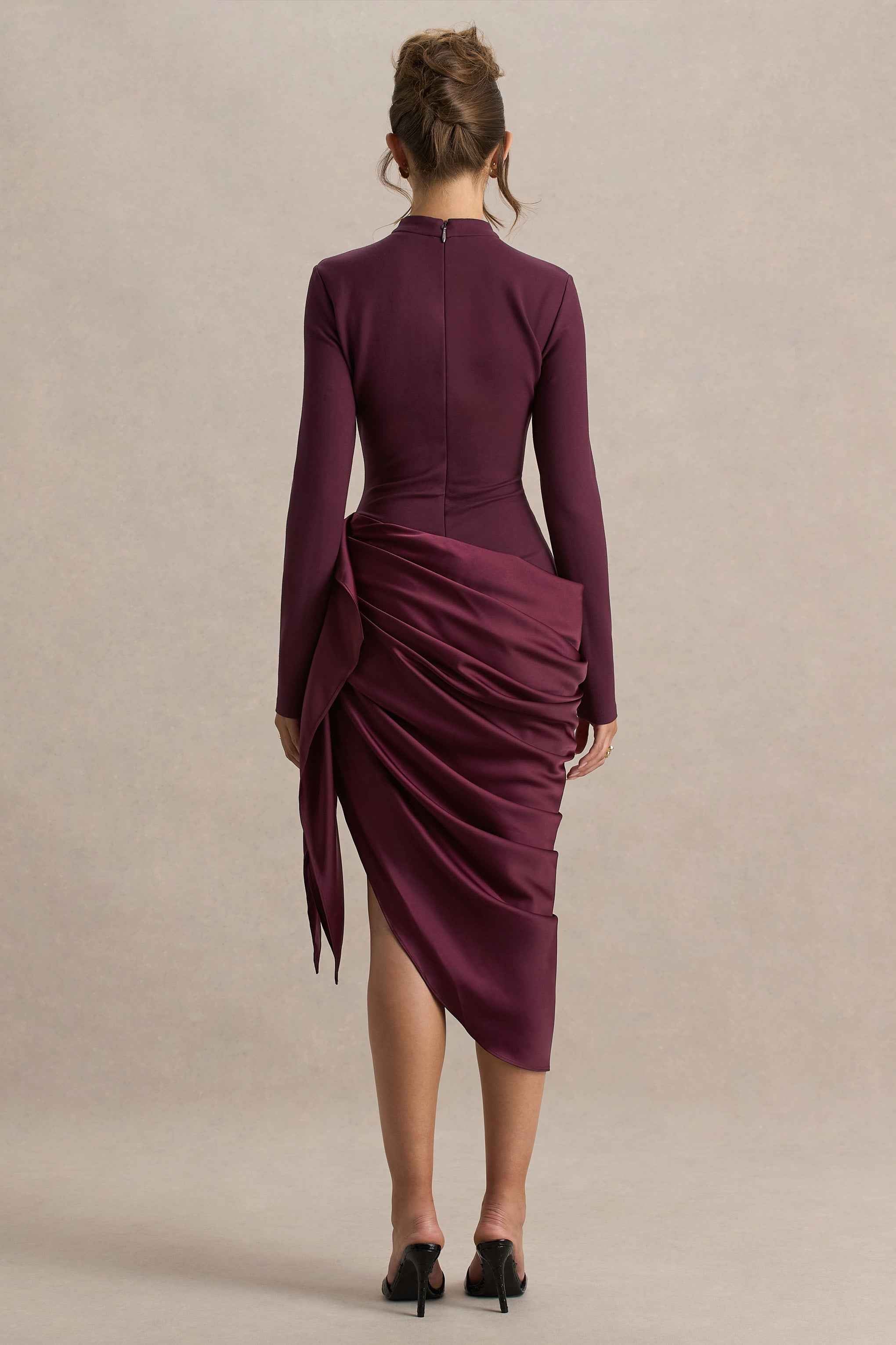 Raffie Midi Dress - Plum Satin Wrap